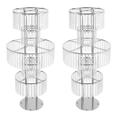 2Pcs 5 Tiers Wedding Centerpieces Vase, 43.3" Tall Wedding Centerpieces Crystal Flower Stand, 5-Tier Crystal Vase with 11" Round Base for Party Event Home Decoration (Silver) - color: Silver+round Base