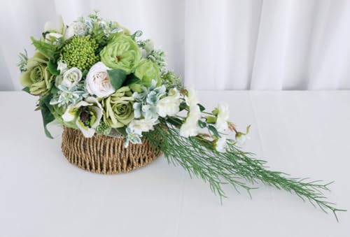 9.1 Inch Cascading Bridal Bouquet Waterfall Cascade Wedding Bouquet Bride with Artificial Rose Peony Flower Rustic Boho Wedding Ceremony Bouquet Sage Green - color: Sage Green