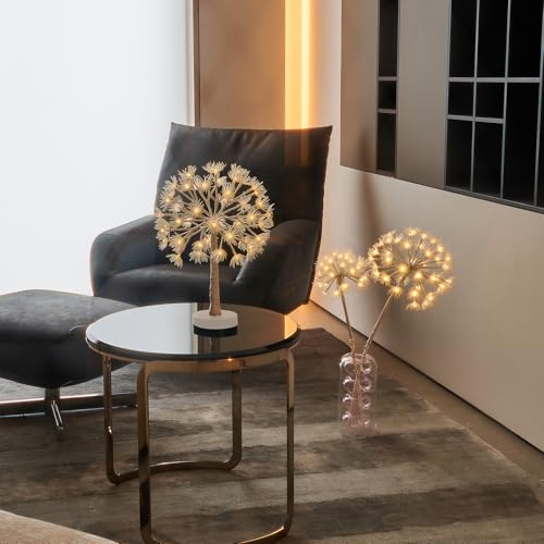 Hairui Lighted Tabletop Tree with Timer 18IN, Faux Dandelion Tree with Lights Battery Operated and USB Plug in for Room Fireplace Table Thanksgiving Christmas Decoration Inside - color: White