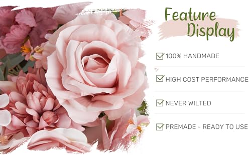 Wedding Arch Flowers with Drapes Kit (Pack of 4) - 2pcs Artificial Dusty Rose Deluxe Swag with 2pcs Sheer Drapes for Wedding Ceremony Arbor Reception Backdrop Rose Floral Decoration - color: Dusty Rose