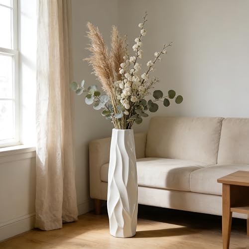 Large Floor Ceramic Vase 24 Inches Tall,White Modern Flower Tall Vases for Office, Home,Farmhouse,Living Room Décor,Simple Origami Design Fall Decorative Porcelain Flower Arrangement Vase Ideal Gift - color: Shape 2, size: 24 inch