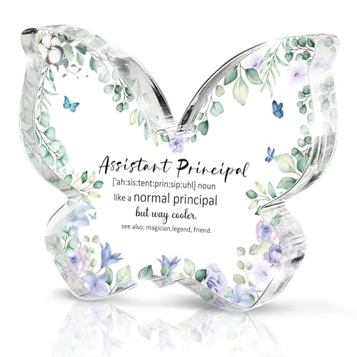 Assistant Principal Appreciation Gift, Thank You Butterfly Acrylic Desk Plaque for Women Men, School Leadership Gift, Retirement Graduation End of Year Keepsake - color: Green Blue