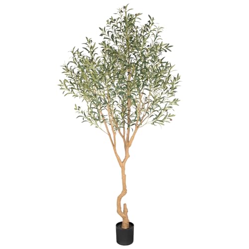 Nafresh Tall Faux Olive Tree，8ft（96in） Realistic Potted Silk Artificial Olive Tree， Fake Olive Trees Indoor with Green Leaves and Big Fruits for Home Office Living Room Stairs Patio Decor. - size: 8ft