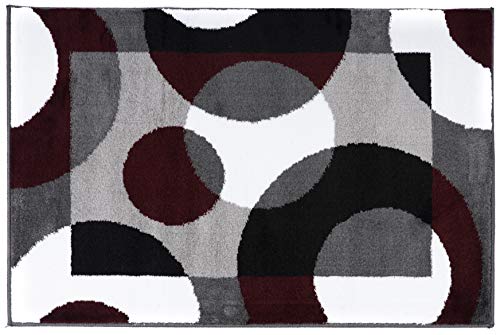 Rugshop Modern Circles Carpet Easy Maintenance for Home Office,Living Room,Bedroom,Kitchen Soft Area Rug 2' x 3' Burgundy - size: 2' x 3' (Rectangular)