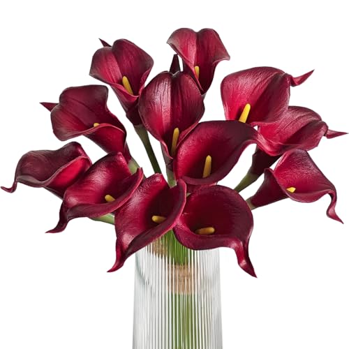Letjolt Artificial Calla Lily Flowers 12Pcs, Dark Red | Wedding Bouquet, Home Decoration, Faux Calla Lilies - color: Dark Red