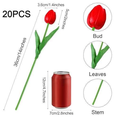 20 Pcs Tulips Artificial Flowers 14" PU Real Touch Fake Tulips for Spring Easter Decor Home Living Room Wedding Centerpiece Bouquet Mother's Gift Day Decotationgs (Colorful) - color: Color：white, Yellow, Orange, Light Pink, Red