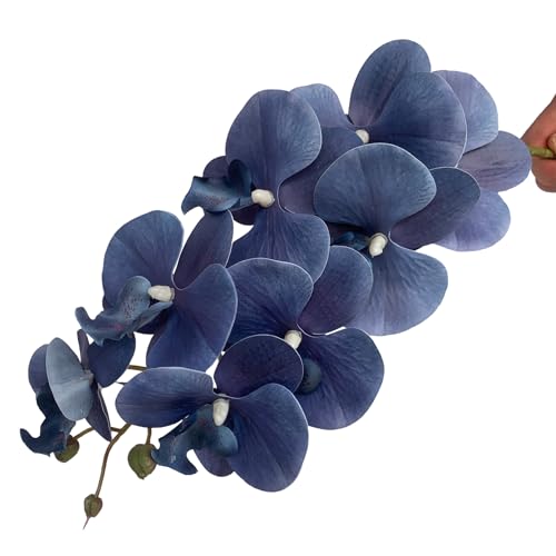 FagusHome 32 Inch Artificial Phalaenopsis Flowers 6 Pcs Artificial Orchid Flowers Stem Plants for Home Décor (Dark Blue) - color: Dark Blue