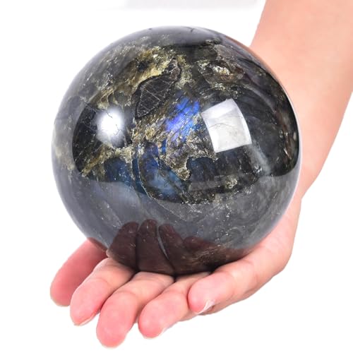 Large Labradorite Crystal Ball with Stand Natural Crystals Sphere Gemstone Ball Meditation Witchcraft Home Decor 100-110mm/3.9-4.3" - color: Labradorite, size: 3.9 - 4.3 inches