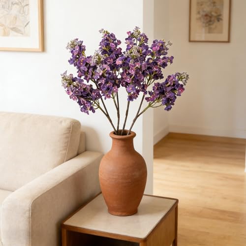4PCS 25.6inch Lilac Artificial Flowers Deep Purple Fake Delphinium Long Stem Silk Real Touch Flower Faux Lilac Floral Arrangement for Tall Vase Table Wedding Garden Home Decoration（Deep Purple） - color: 25.6inch Deep Purple