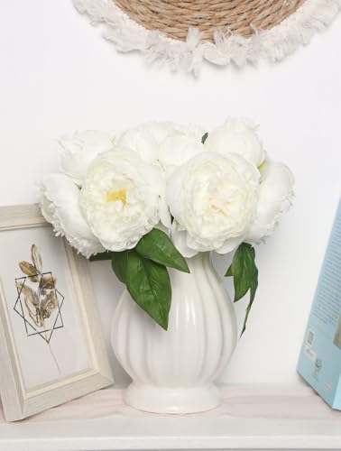 White Peonies Silk Flowers 2 Bouquets Fake Peonies 14 Heads Faux Peony Flowers with Stems for Wedding Decoration Bride Bouquet Faux Flowers Crafts Floral Arrangement (White) - color: Pure White