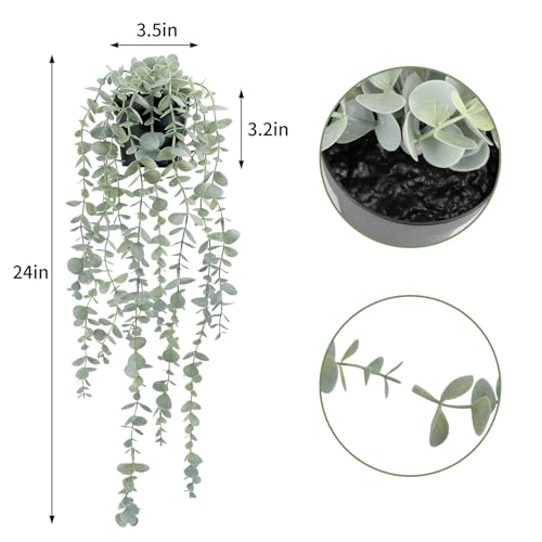 COCOBOO 2 Pcs Artificial Eucalyptus Plants Shelf Hanging Fake Plant in Pot for Wall Bedroom Home Patio Indoor Outdoor Decor - size: 5.9in-24in