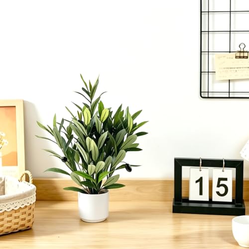 2 Pcs Artificial Olive Potted Plants, 16" Faux Greenery with Pot, Fake Green Plants Olive Stems Tables Centerpiece for Desk Shelf Cabinet Bedroom Livingroom Kitchen Indoor Home Decor - color: Potted Olive-2p