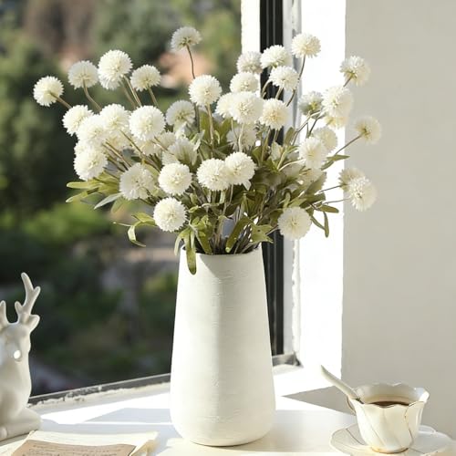 Artificial Mini Chrysanthemum Flowers 10pcs Faux Pompon Mum Stems for Vase Arrangements Home Decor Centerpiece (White) - color: White