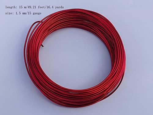 15 Gauge Anodized Aluminum Wire 49 Feet for Jewelry Making Craft DIY（1.5mm,Red,41523） - color: Red, size: 15 Gauge