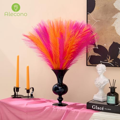 Alecono Pampas Grass 17in 𝟯𝟬𝙋𝙘𝙨, Orange and Hot Pink Artificial Faux Fluffy Pampas Grass Decor for Home Wedding Centerpieces Party - color: Hot Pink, Orange, size: 30pcs