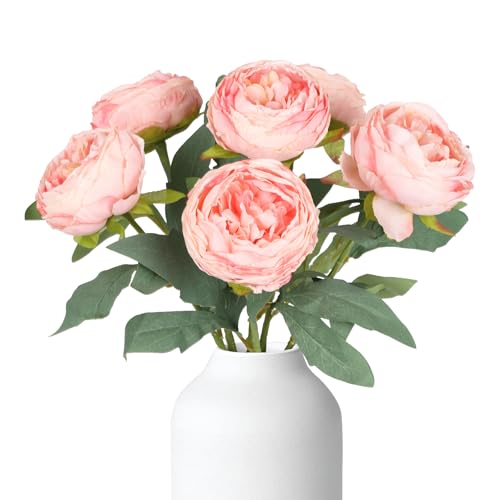 6PCS Pink Peonies Artificial Flowers 19.7" Vintage Fake Peonies Silk Flower Arrangements for Wedding Bridal Bouquet Home Party Office Decoration(Pink) - color: Pink