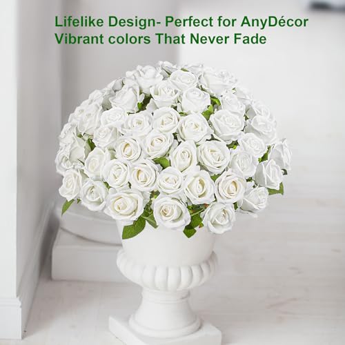 Artificial Flowers Roses Touch Fake Rose Bouquet Flower Stem for Wedding Centerpieces DIY Wreath Home Decorations Silk Roses Mothers Party Fake Outdoor Flowers Decor 19.6"(50PCS White) - color: White 50pcs