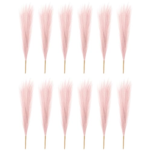PATIKIL 17 Inch Faux Pampas Grass, 12 Pcs Boho Decor for Home Decoration Artificial Tall Fluffy Stems for Wedding Flower Party Vase Arrangement Centerpieces, Light Pink - color: Light Pink