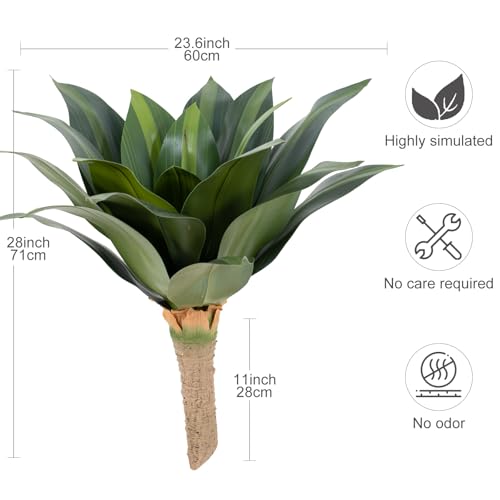 Artificial Agave Plant 27.95Inch Artificial Agave Plants Outdoor Set, Large Fake Plants Indoor for Home Decor, Realistic UV Resistant Faux Succulents Plants Without Pot, Set of 2 - color: Agave, size: 27.95in