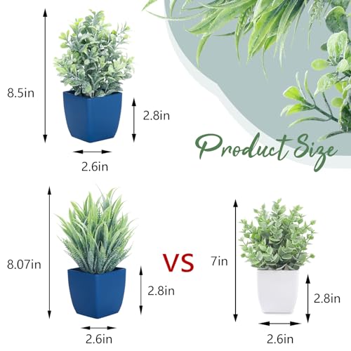 summer flower 2 Pack Fake Plants in Pot Small Artificial Eucalyptus Potted Plant Faux Rosemary in Pot Greenery for Home Decor Indoor Office Shelf Table Desk Bathroom Decoration (Blue-2) - color: Blue-2