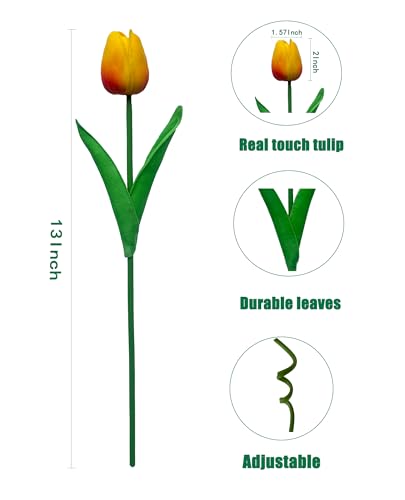 15 Heads Artificial Flowers PU Real Touch Tulip Bouquets Orange Tulips Faux Tulips Latex Fake Flower Bouquet for Spring Wedding Home Décor Centerpiece Arrangements - color: Orange