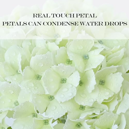 JINWOE Artificial Hydrangea Flowers, 3pcs 21" Latex Real Touch Spring Faux Hydrangea Flowers, Lifelike Artificial Hydrangeas for Porch Bouquets Wedding Home Table Centerpieces （White&Light Green） - color: White/Light Green