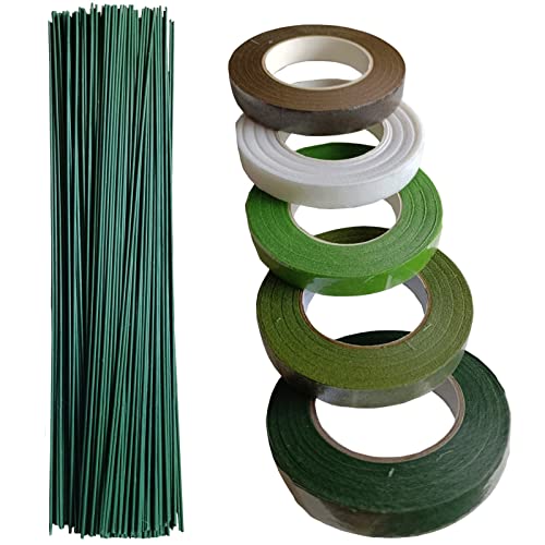 Arlai Floral Arrangement Kit - Floral Tools 5 Rolls Flower Paper Tape with 50 Pcs 16" Floral Stem Wire for Floral Arrangement Artificial Bouquet Stem Wrap Florist - color: 50pcs Floral Wire+5 Rolls Floral Tape