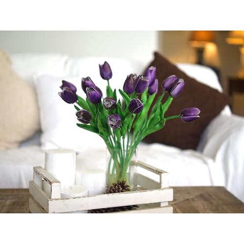 FiveSeasonStuff Real Touch Tulips Artificial Flowers – 15 Stems Faux Tulip Bouquet in Gift Box for Wedding, Home Decor, Party, Floral Arrangements (Sweet Plum Purple) - color: #20 Sweet Plum Purple