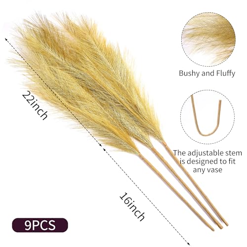 Wertuirk 9 Stems Gold Pampas Grass - 38 Inch Tall Faux Pompous Grass Decor, Large Artificial Pompas Floral for Wedding Flower Arrangement,Great Gatsby Party Decorationsa and Home Decor (Gold) - color: Gold