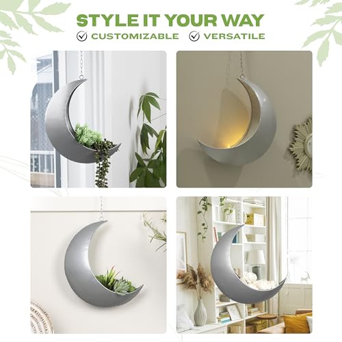 Hanging Moon Planter for Moon Room Decor - Great for Succulents, Air Plant, Mini Cactus, Faux, Artificial Plants-Boho Hanging Planters for Indoor Plants, Witchy Gifts for Women, Birthdays,Plant Lovers - color: Silver Moon Planter Only