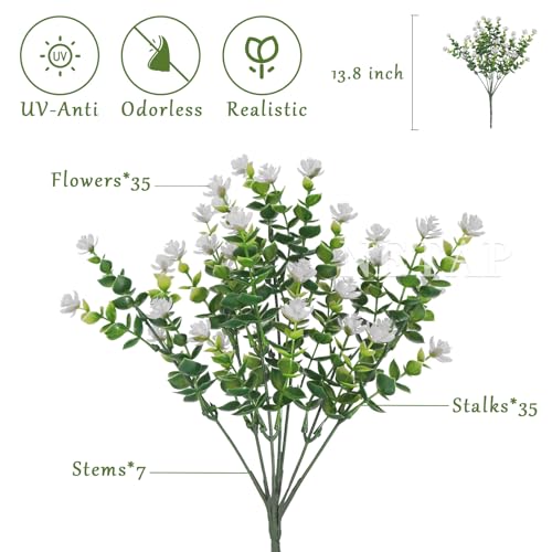 NETAP Outdoor Artificial Flowers UV Resistant, 20 Bundles Fake Realistic Floral Greenery Plants for Outside Porch, Window Boxes, Garden, Yard, Inside Home Table Decor, White - color: White