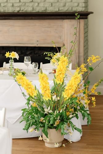 IPOPU 6PCS Delphinium Artificial Flowers 39" Realistic Faux Hyacinth Long Stem Delphinium Silk Flowers for Tall Vase Filling Wedding Centerpieces Home Decor (Yellow) - color: Yellow