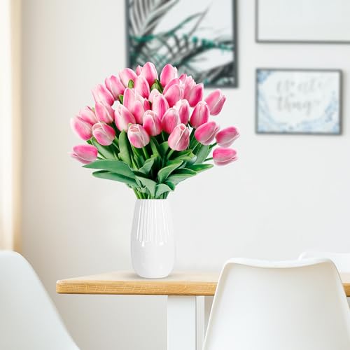 Sggvecsy 15 Pcs Fake Tulips Artificial Flowers Real Touch PU Faux Flowers Tulip Stems for Wedding Spring Bouquet Floral Arrangement Home Party Office Decorations for Mother's Day (Rose Pink) - color: Rose Pink, size: 15 Pcs