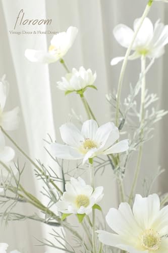 Floroom 5 Pcs Artificial Flowers Ivory Fake Cosmos Faux Silk Flower for Indoor Home Decor, Party Arrangements, Wedding Bouquets, Floral Table Centerpieces, and Decorations - color: Ivory