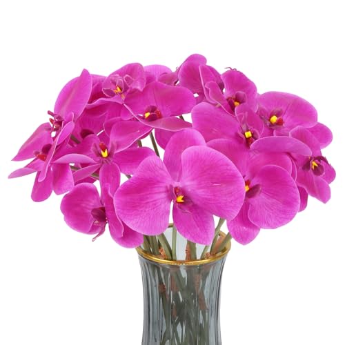 Purple Orchid Artificial Flowers 6 Bouquets 18 Heads Real Touch Fake Orchid Faux Flowers for Vase Table Centerpiece Home Wedding Party Garden Decoration(Purple) - color: Purple