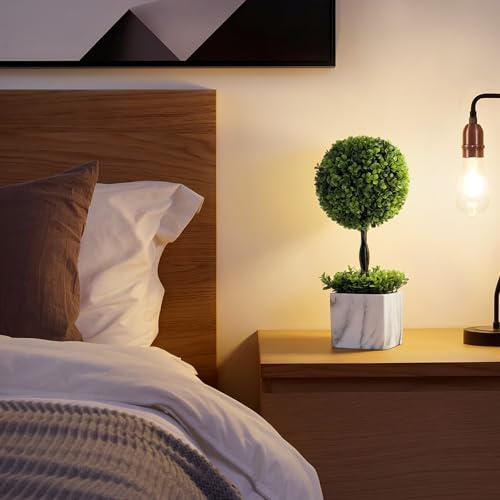 Lewondr 16'' Artificial Topiary Ball Tree, Small Potted Fake Plants, Artificial Boxwood Plants with White Planter Pot, Outdoor Indoor Realistic Faux Shrubs Tree for Home Office Porch Decor, Set of 1 - size: 1 Pack