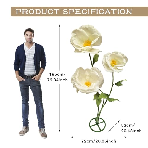 3PCS Giant Artificial Flower 3D Decorative Flowers Waterproof Indoor Outdoor Home Wedding Party Centerpiece Realistic Colorful Bloom for Garden Office Hotel Events Decorations - color: White