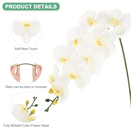 M METERXITY 6-Pack Artificial Orchid Flowers 9 Large Petals 37 Inch Faux Phalaenopsis Silk Bouquets Real Touch White Fake Orchids for Home/Wedding/Christmas/Party/Garden Office - color: White