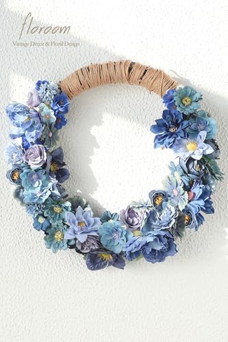 Floroom Mini Artificial Flower Heads Dusty & Navy Blue Fake Peony Daisy Rose Multicolor Small Faux Silk Flower Heads for Cake Craft Garland Wedding Party Graduation Cap DIY Home Decoration, 0.8"-3.6" - color: Dusty Ocean Blue