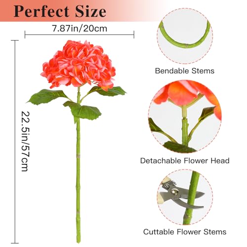 Nubry 4Pcs Orange Hydrangea Artificial Flowers, 22.5In Latex Faux Real Touch Large Hydrangea Flowers with Long Stems & Leaves for Home Office Decor Wedding Party Arrangements(Orange) - color: Orange, size: 4 Pcs