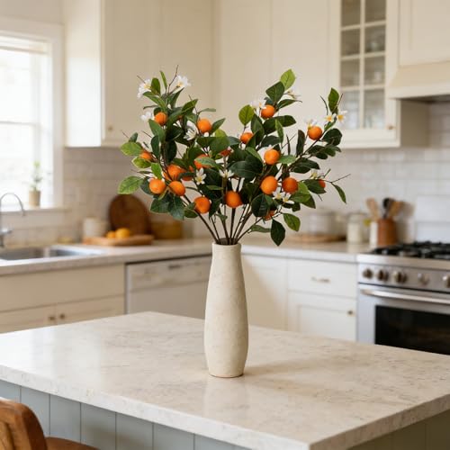 2PCS 37.4Inch Artificial Tangerine Branches Artificial Orange Branches Fake Orange Stem 12 Fruit with 20 White Flowers Long Stem for Home Party Wedding Office Thanksgiving Indoor Outdoor Decor - color: 37.4inch Orange, size: 2 PCS