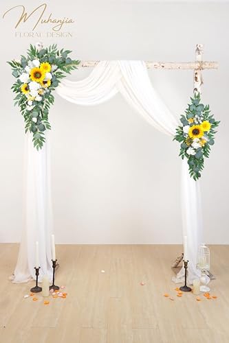 Muhanjia Artificial Arch Flowers Kit(Pack of 4),2Pcs Artificial Flower Arch Decor, 2Pcs Drapes, Ceremony and Reception Background Rose Decoration, Rose Sunflower Floral and Outdoor Party Decor - color: Sunflower