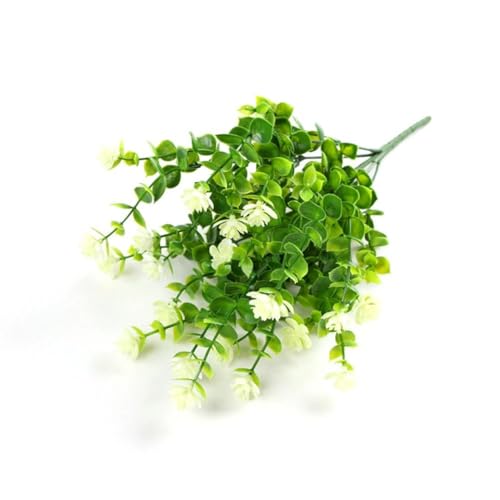 1 Pack 7-Fork Simulated Eucalyptus Roses, Green Potted Artificial Flowers, Home Decoration and Wall Decoration(White) - color: White