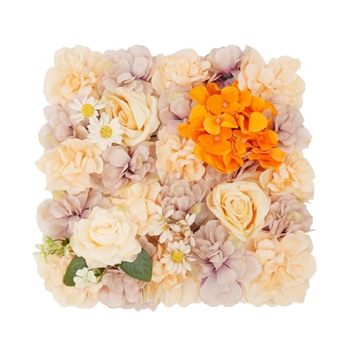 12-Pack Flower Wall Backdrop, 15"x15" Artificial Rose Floral Panels, 3D Silk Hydrangea Flowers Panels for Spring Wedding Photo Photography Backdrop Event Party Decoration (Autumn) - color: Autumn