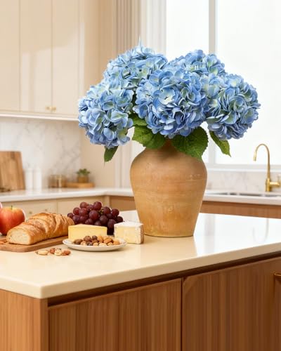 5pcs Blue Hydrangea Artificial Flowers Real Touch Latex Large Fake Hydrangeas 21in Lifelike Full Dried Faux Hydrangeas Flowers for Home Decor Wedding Party Arrangements - color: Blue, size: 5Pcs