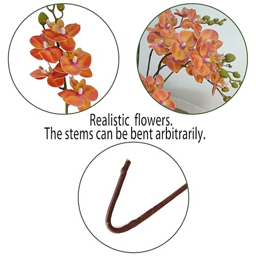 ATFL 8 Pack Orange Orchid Artificial Flowers Real Touch, 22'' Artificial Fake Faux Silk Sunset Red Orchid Stem Bouquets for Wedding Party Home Garden Decor,Orquideas Artificiales para Decora - color: Orange