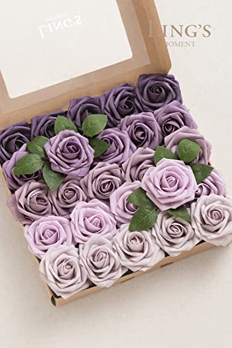 Ling's moment Artificial Flowers, 25Pcs 3" Roses in Purple Shades, Realistic DIY Foam Floral Decor for Wedding Bouquets/Centerpieces, Outdoor Party Backdrops, Room/Table, and Garden/Pot Decorations - color: Shades of Purple, size: 25Pcs