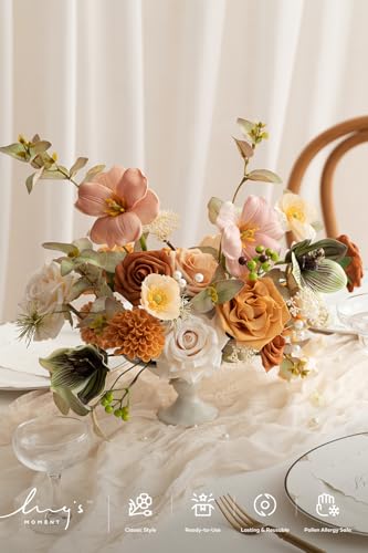 Ling's moment Fake Flowers Box, Faux Artificial Greenery Stems Foam Roses Tulip Silk Poppy Fabic Flower for Centerpieces Bouquet Wedding Floral Vase Table Decorations, Apricot & Peach, Grand Combo - color: Or-apricot & Peach, size: Grand