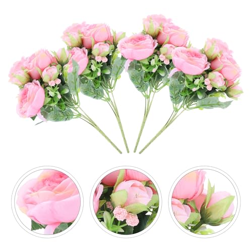 Abaodam Artificial Peony Flowers 4pcs Pink Fabric Simulation Peony Heads DIY Table Centerpiece Plastic Plants for Wedding Party Home Decoration