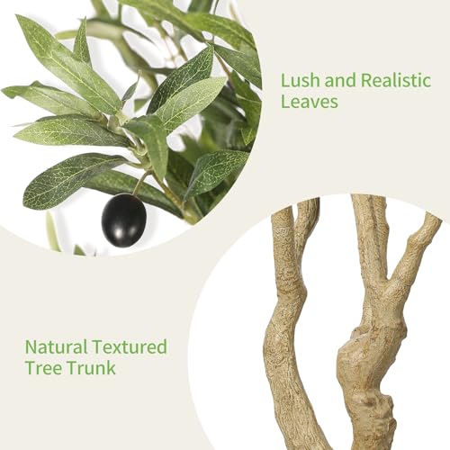 Realead Artificial Olive Tree 8ft - Large Faux Olive Tree with Realistic Leaves and Olives - Full and Grand Design Fake Olive Tree with Sturdy Base for Indoor Office Decor - size: 8ft